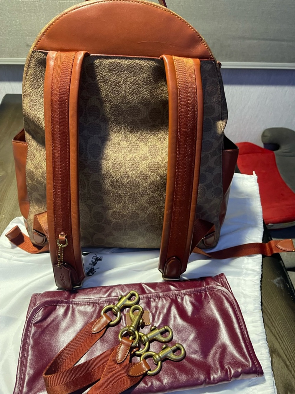 Coach Diaper bag Monogram Canvas Backpack with Brown Leather Trim - Picture 8 of 14